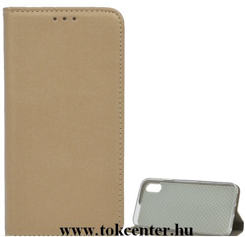 APPLE IPhone XS Max 6.5 Tok álló, bőr (FLIP, oldalra nyíló, asztali tartó funkció) ARANY	