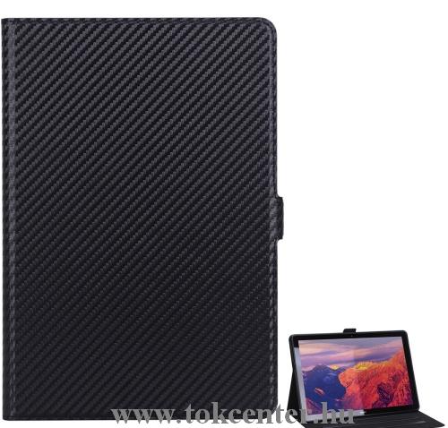 HUAWEI Mediapad T5 10 LTE /HUAWEI Mediapad T5 10 WIFI Tok álló, bőr (FLIP, oldalra nyíló, asztali tartó funkció, karbon minta) FEKETE	