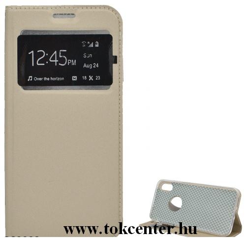 APPLE IPhone XS Max 6.5 Tok álló, bőr (FLIP, oldalra nyíló, asztali tartó funkció, S-View Cover) ARANY	