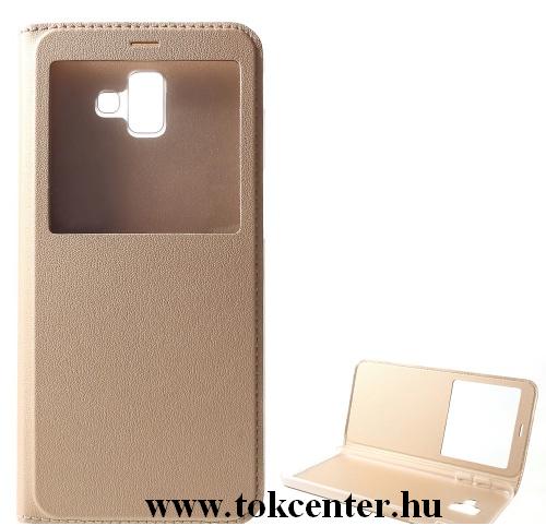 SAMSUNG Galaxy J6 Plus (J610F) Tok álló, bőr (FLIP, oldalra nyíló, asztali tartó funkció, S-View Cover) ARANY	