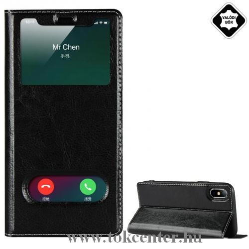 APPLE IPhone X 5.8 /APPLE IPhone XS 5.8 Tok álló, valódi bőr (FLIP, oldalra nyíló, asztali tartó funkció, Dual View Window) FEKETE	