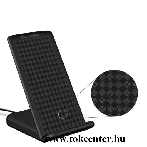 Asztali töltő (vezeték nélküli töltés, QI Wireless, USB, microUSB, Type-C, lightning 8 pin, beépített ventilátor) FEKETE	