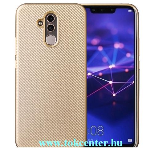 HUAWEI Mate 20 Lite Telefonvédő gumi / szilikon (karbonminta) ARANY	