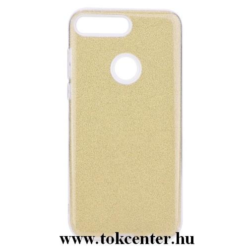 HUAWEI Y7 Prime 2018 (Y7 2018) Telefonvédő gumi / szilikon (műanyag belső, csillogó hátlap) ARANY	