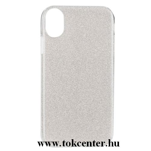 APPLE IPhone XR 6.1 Telefonvédő gumi / szilikon (műanyag belső, csillogó hátlap, logo kivágás) EZÜST	
