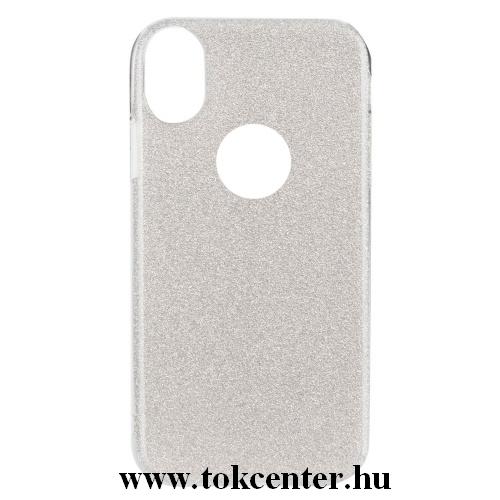 APPLE IPhone XS Max 6.5 Telefonvédő gumi / szilikon (műanyag belső, csillogó hátlap, logo kivágás) EZÜST	