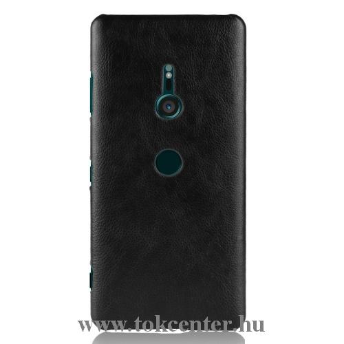 SONY Xperia XZ3 (H9436) Műanyag telefonvédő (bőrbevonat) FEKETE	