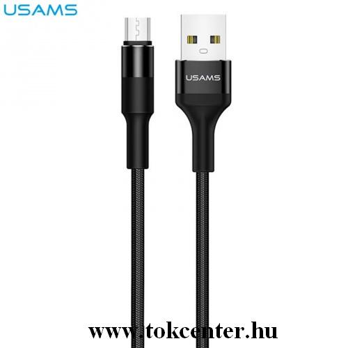 USAMS U5 adatátvitel adatkábel és töltő (microUSB, 120 cm, törésgátló, cipőfűző minta) FEKETE