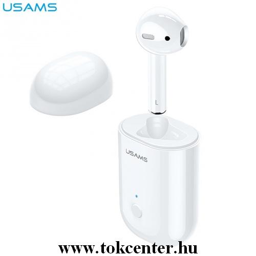 USAMS LB SERIES BLUETOOTH fülhallgató MONO (v5.0, mikrofon, multipoint, zajszűrő + töltőtok) FEHÉR
