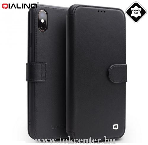 APPLE IPhone X 5.8 /APPLE IPhone XS 5.8 QIALINO tok álló, valódi bőr (FLIP, oldalra nyíló, bankkártya tartó) FEKETE	