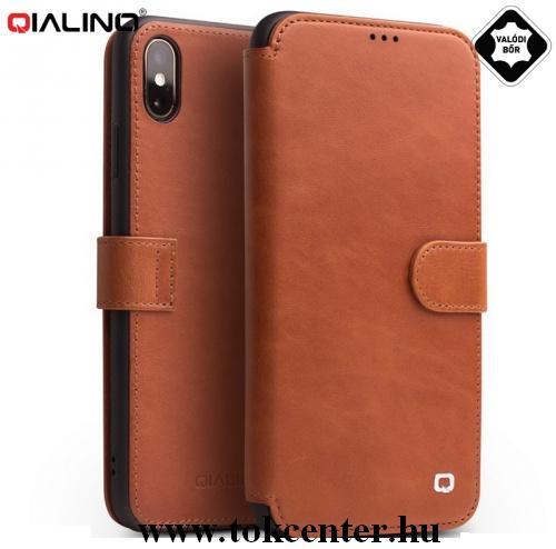 APPLE IPhone X 5.8 /APPLE IPhone XS 5.8 QIALINO tok álló, valódi bőr (FLIP, oldalra nyíló, bankkártya tartó) VILÁGOSBARNA	
