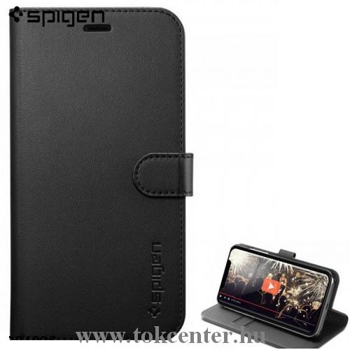APPLE IPhone XS Max 6.5 SPIGEN WALLETT S tok álló, bőr (FLIP, oldalra nyíló, bankkártya tartó, asztali tartó funkció) FEKETE	