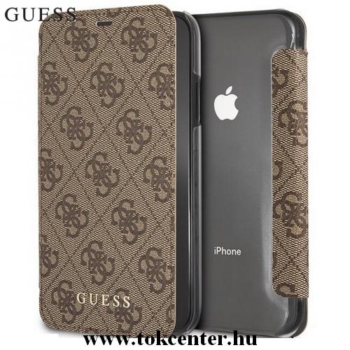 APPLE IPhone XR 6.1 GUESS Charms tok álló (FLIP, oldalra nyíló, bankkártya tartó, átlátszó hátlap) BARNA	