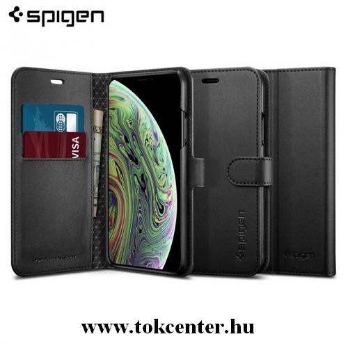 APPLE IPhone X 5.8 /APPLE IPhone XS 5.8 SPIGEN WALLETT S tok álló, bőr (FLIP, oldalra nyíló, bankkártya tartó, asztali tartó funkció) FEKETE	