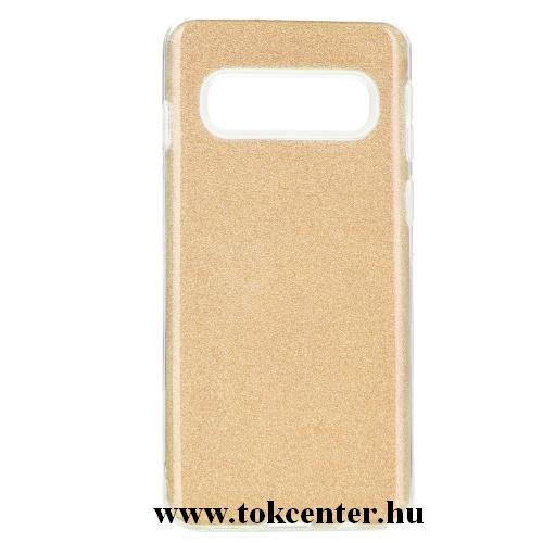 SAMSUNG Galaxy S10e (SM-G970) Telefonvédő gumi / szilikon (műanyag belső, csillogó hátlap) ARANY	