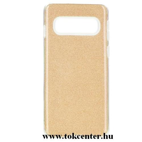 SAMSUNG Galaxy S10 Plus (SM-G975) Telefonvédő gumi / szilikon (műanyag belső, csillogó hátlap) ARANY	