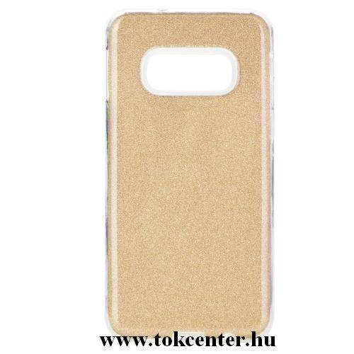 SAMSUNG Galaxy S10 (SM-G973) Telefonvédő gumi / szilikon (műanyag belső, csillogó hátlap) ARANY	