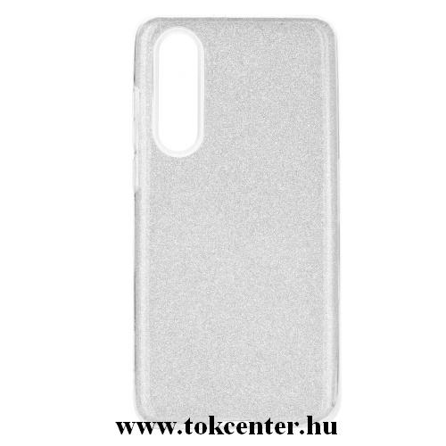 HUAWEI P30 Telefonvédő gumi / szilikon (műanyag belső, csillogó hátlap) EZÜST	