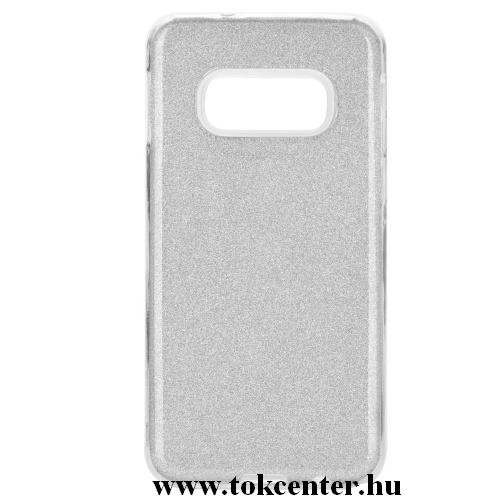 SAMSUNG Galaxy S10 (SM-G973) Telefonvédő gumi / szilikon (műanyag belső, csillogó hátlap) EZÜST	