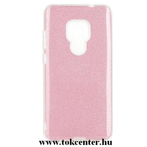 HUAWEI Mate 20 Telefonvédő gumi / szilikon (műanyag belső, csillogó hátlap) RÓZSASZÍN	