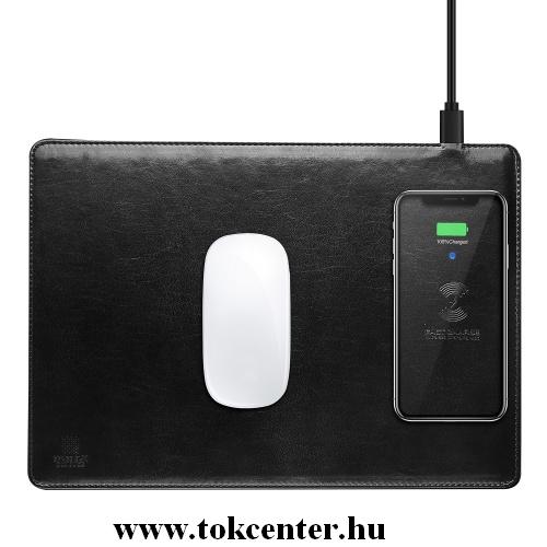 Egérpad (QI Wireless, vezeték nélküli töltés, bőr) FEKETE	