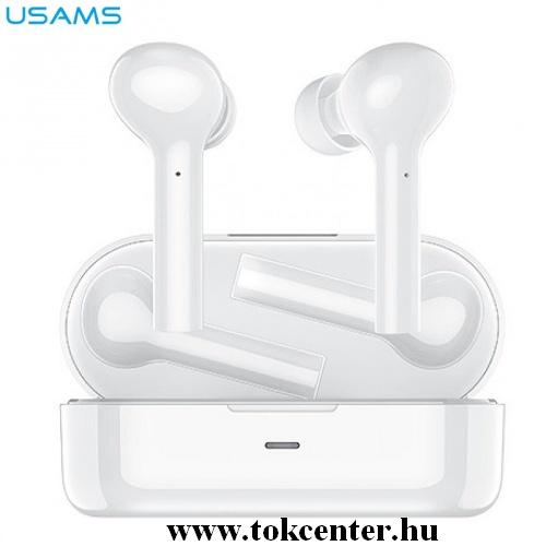 USAMS LA SERIES BLUETOOTH fülhallgató (v5.0, mikrofon, zajszűrő, töltőtok) FEHÉR	