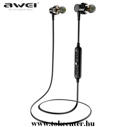 AWEI BLUETOOTH fülhallgató SZTEREO (v4.2, nyakba akasztható, mikrofon, mágneses, 4D hang, multipoint, SPORT) FEKETE	