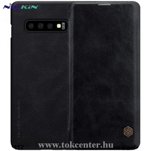 Samsung Galaxy S10 (SM-G973) NILLKIN QIN tok álló, bőr hatású (FLIP, oldalra nyíló, bankkártya tartó) FEKETE