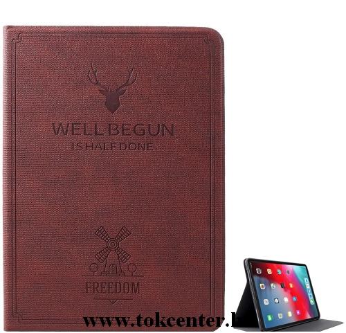 APPLE IPAD Pro 11 (2018) Tok álló, bőr (FLIP, oldalra nyíló, szilikon/gumi belső, asztali tartó funkció, szarvas minta) BORDÓ	