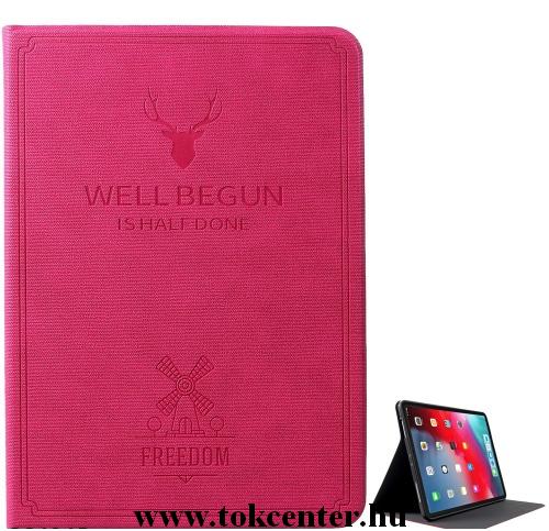 APPLE IPAD Pro 11 (2018) Tok álló, bőr (FLIP, oldalra nyíló, szilikon/gumi belső, asztali tartó funkció, szarvas minta) RÓZSASZÍN	