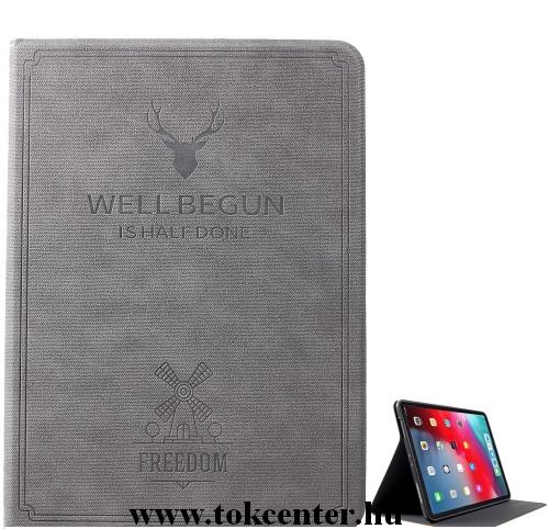 APPLE IPAD Pro 11 (2018) Tok álló, bőr (FLIP, oldalra nyíló, szilikon/gumi belső, asztali tartó funkció, szarvas minta) SZÜRKE	