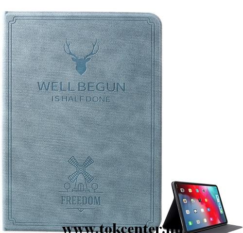APPLE IPAD Pro 11 (2018) Tok álló, bőr (FLIP, oldalra nyíló, szilikon/gumi belső, asztali tartó funkció, szarvas minta) VILÁGOSKÉK	