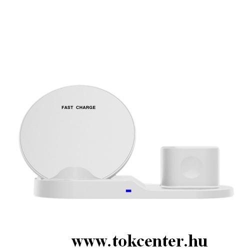 Asztali töltő (vezeték nélküli töltés, gyorstöltés támogatás, 3 eszköz egyidejű töltése) FEHÉR Apple Watch, AirPods	