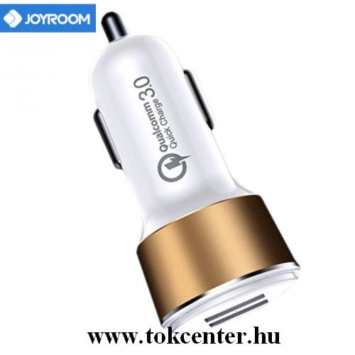 JOYROOM szivargyújtó töltő/autós töltő 2 x USB aljzat (5V / 2400mA, gyorstöltés támogatás, LED, kábel nélkül) FEHÉR	