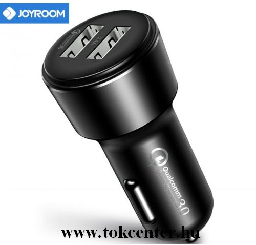 JOYROOM szivargyújtó töltő/autós töltő 2 x USB aljzat (5V / 2400mA, gyorstöltés támogatás, LED, kábel nélkül) FEKETE	