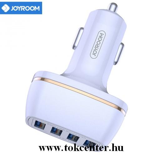 JOYROOM szivargyújtó töltő/autós töltő 4 x USB aljzat (5V/5600mA, gyorstöltés támogatás, LED, kábel nélkül) FEHÉR	