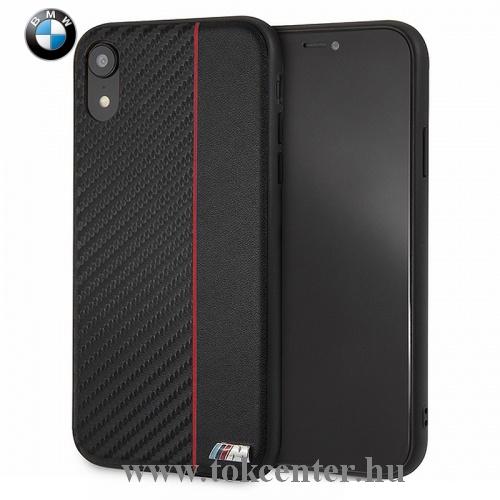 APPLE IPhone XR 6.1 BMW M műanyag telefonvédő (bőr hátlap, karbon minta) FEKETE	