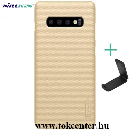 SAMSUNG Galaxy S10 Plus (SM-G975) NILLKIN SUPER FROSTED műanyag telefonvédő (gumírozott, érdes felület + asztali tartó) ARANY	