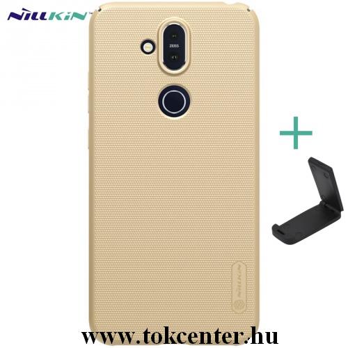 Nokia 8.1 (X7) NILLKIN SUPER FROSTED műanyag telefonvédő (gumírozott, érdes felület + asztali tartó) ARANY	