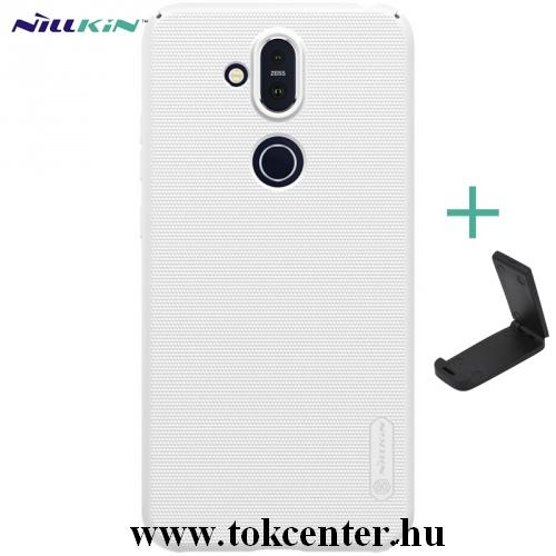 NOKIA 8.1 (X7) NILLKIN SUPER FROSTED műanyag telefonvédő (gumírozott, érdes felület + asztali tartó) FEHÉR	