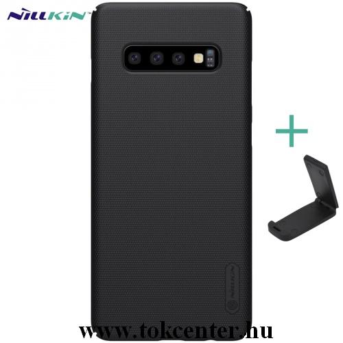 SAMSUNG Galaxy S10 (SM-G973) NILLKIN SUPER FROSTED műanyag telefonvédő (gumírozott, érdes felület + asztali tartó) FEKETE	