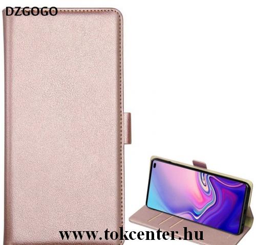 SAMSUNG Galaxy S10e (SM-G970) DZGOGO MILO tok álló, bőr (FLIP, oldalra nyíló, bankkártya tartó, asztali tartó funkció) ROZÉARANY	