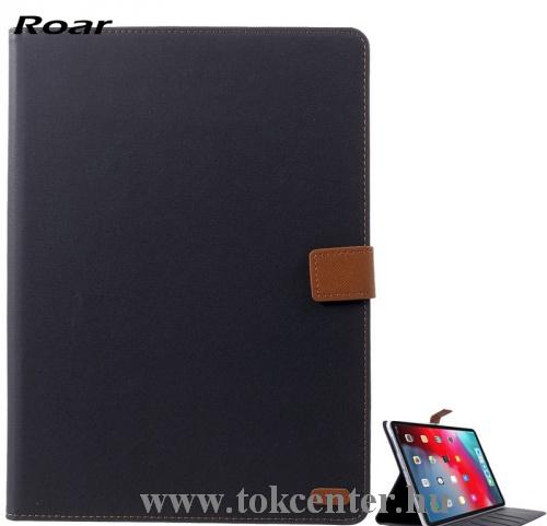 APPLE IPAD Pro 11 (2018) ROAR SIMPLY LIFE tok álló, bőr (FLIP, oldalra nyíló, asztali tartó funkció, bankkártya tartó, textilminta) FEKETE	