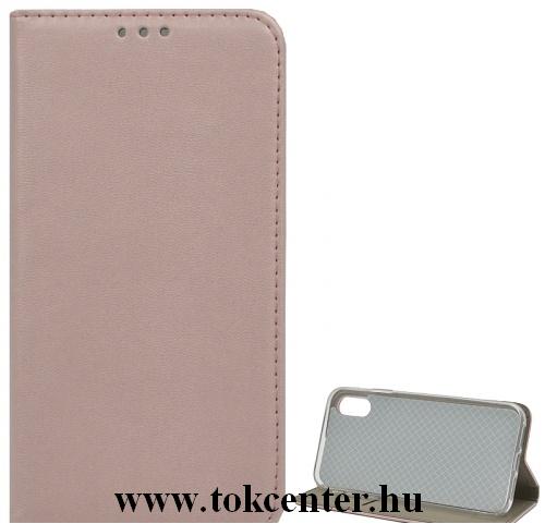 APPLE IPhone XR 6.1 Tok álló, bőr (FLIP, oldalra nyíló, asztali tartó funkció) ROZÉARANY	