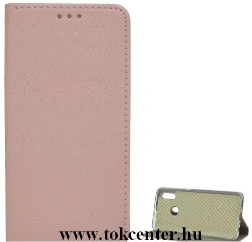 HUAWEI Honor 10 Lite/ HUAWEI P Smart (2019) Tok álló, bőr (FLIP, oldalra nyíló, asztali tartó funkció, rombuszminta) ROZÉARANY	