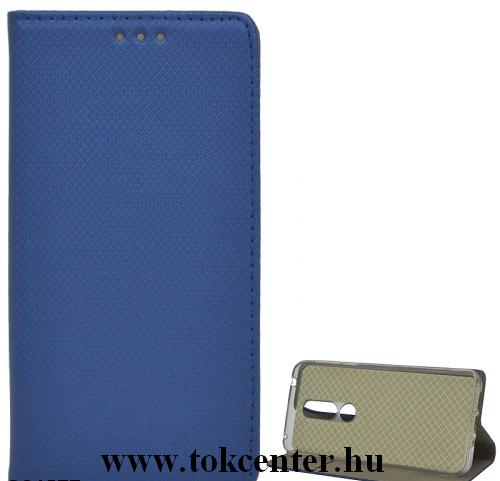 NOKIA 7.1 Tok álló, bőr (FLIP, oldalra nyíló, asztali tartó funkció, rombuszminta) SÖTÉTKÉK	