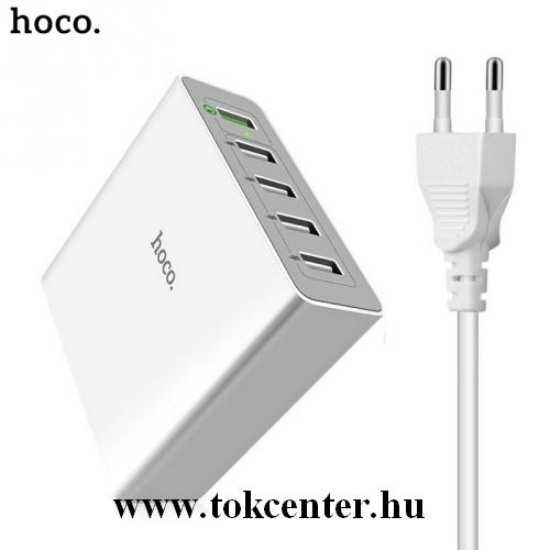 HOCO C18A hálózati töltő 5 x USB aljzat (5V / 2400mA, QC 3.0, gyorstöltés támogatás) FEHÉR	