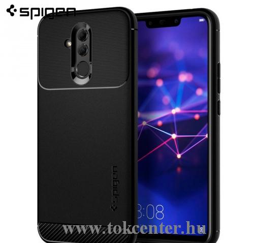 HUAWEI Mate 20 Lite SPIGEN RUGGED ARMOR telefonvédő gumi / szilikon (közepesen ütésálló, légpárnás sarok, karbonminta) FEKETE	