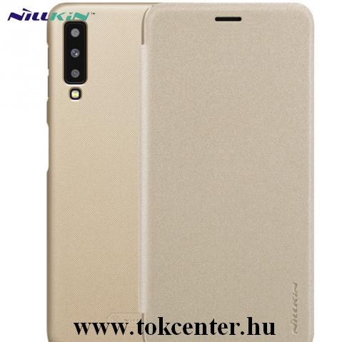 SAMSUNG Galaxy A7 (2018) SM-A750F NILLKIN SPARKLE műanyag telefonvédő (mikroszálas bőr flip, oldalra nyíló) ARANY	