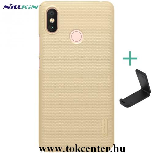 XIAOMI Mi Max 3 NILLKIN SUPER FROSTED műanyag telefonvédő (gumírozott, érdes felület + asztali tartó) ARANY	